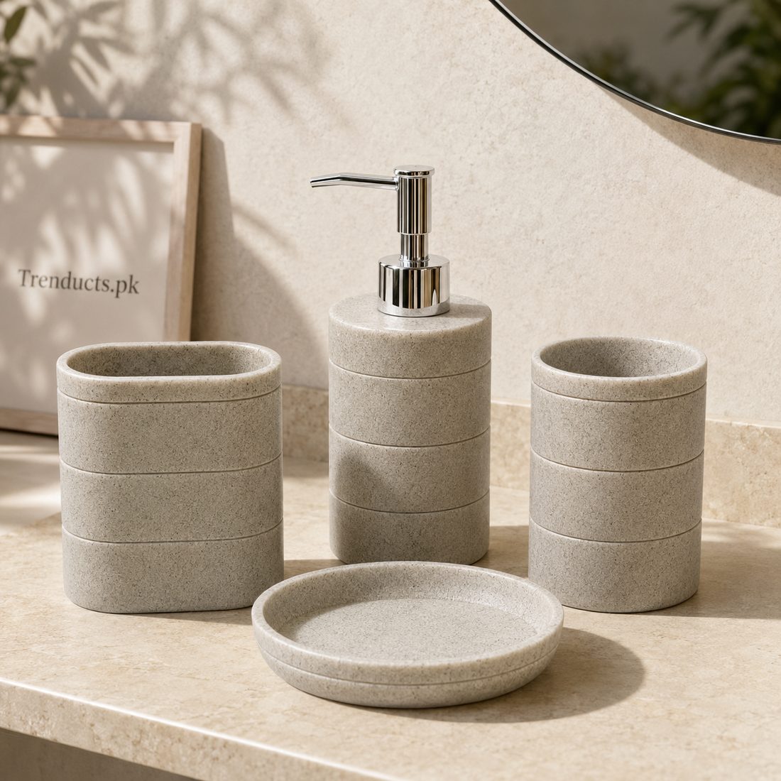 4-Piece Fibre Bathroom Set – Horizontal Grooved